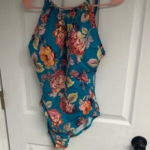 Jantzen Teal Floral One Piece Swimsuit